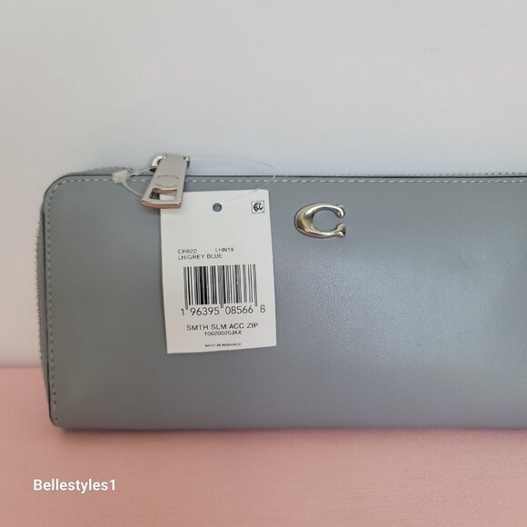 COACH Slim Accordion Smooth Leather Zip-Around Wallet – Grey Blue color ⭐ - Picture 16 of 16